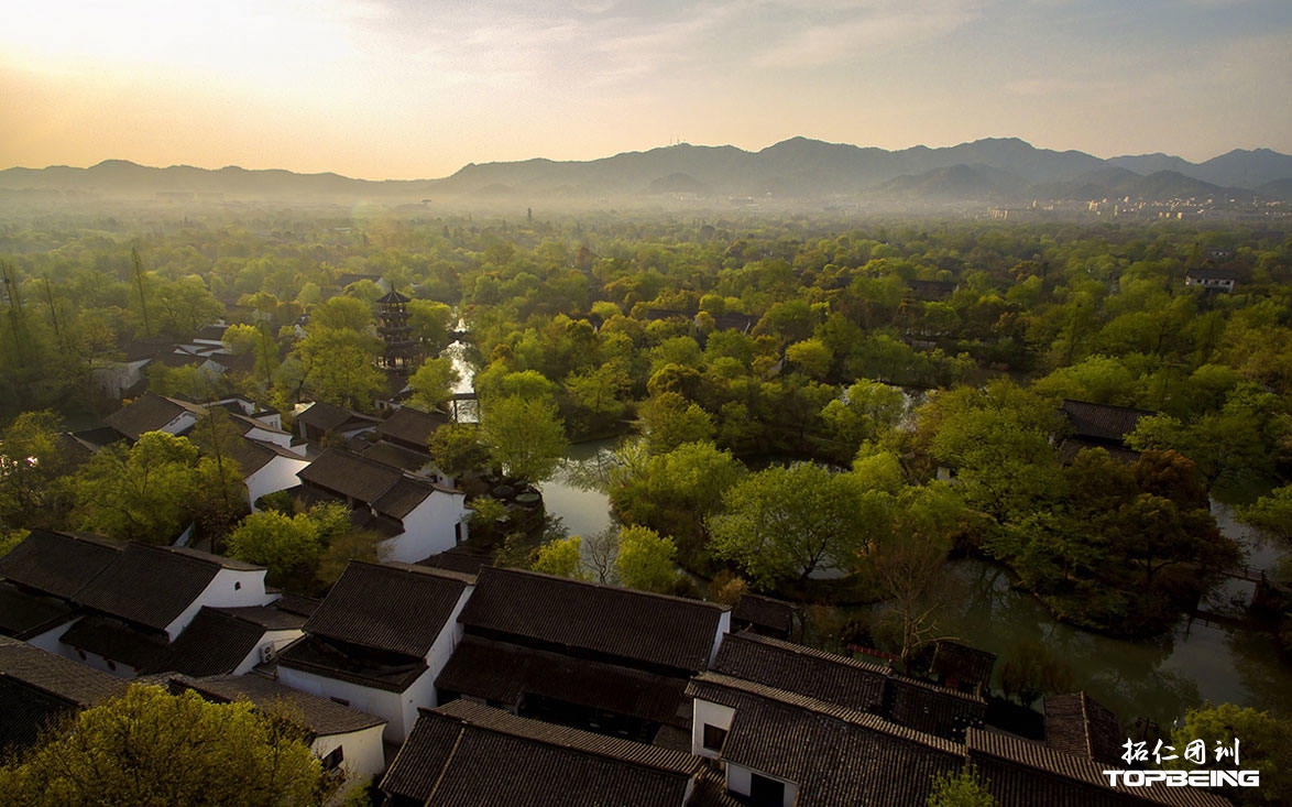 航拍西溪湿地全景